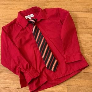 💕3 for $15💕 Red Button-Up Shirt with Striped Tie